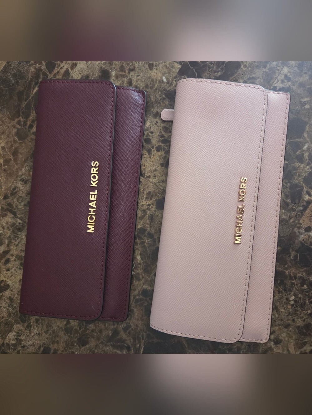 Michael Kors Saffiano Wallets in Dusty Pink and Maroon